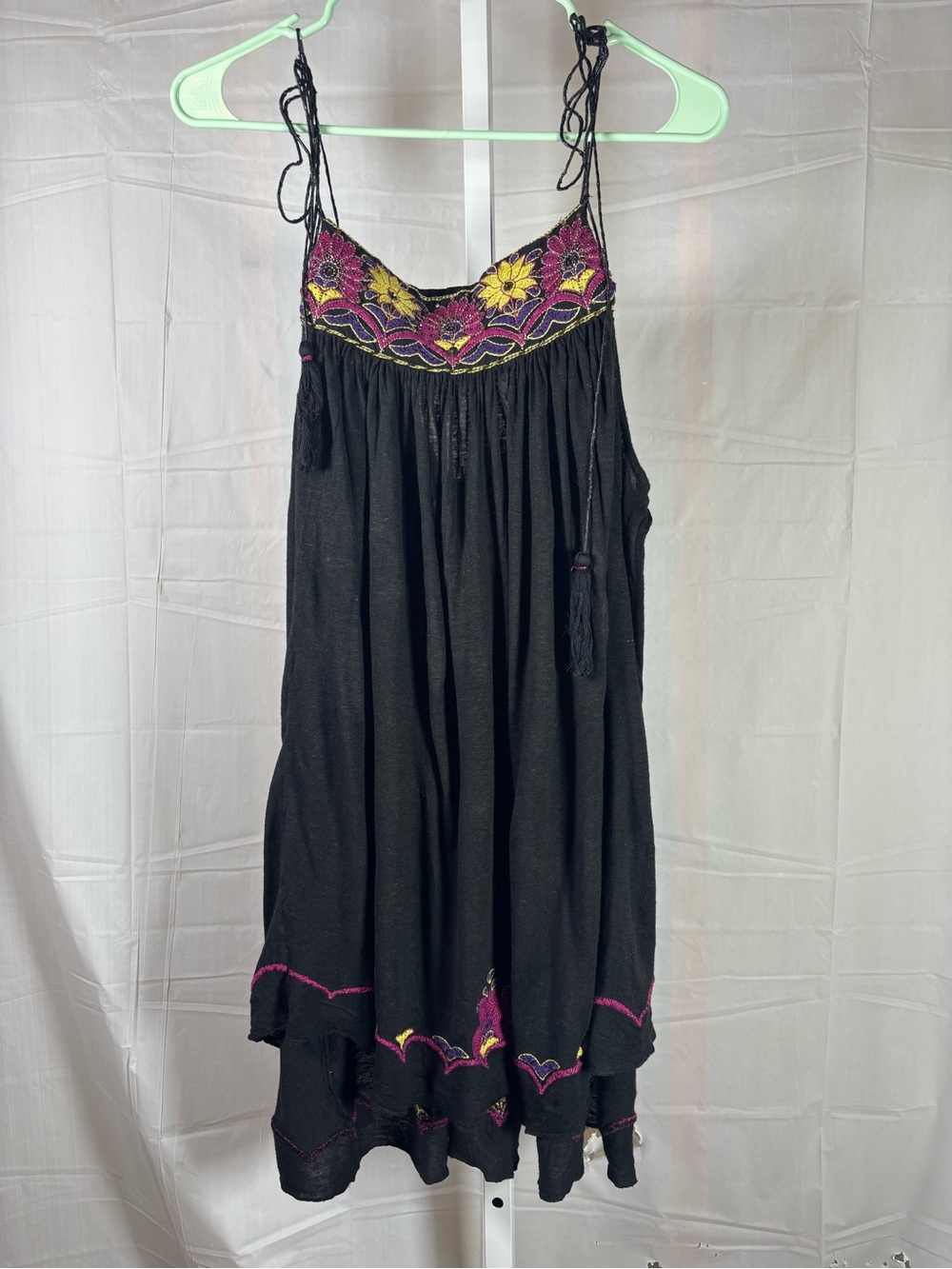 Free People Black Tiered Embroidered Tie-String Camisole - Picture 3 of 10